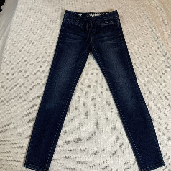 Volcom Womens Jeans Size 25 Dark Denim Super Stoned Skinny Ankle Laced No Zip - Picture 1 of 7